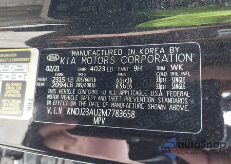 2021 Kia Soul Lx z USA, uszkodzony, nr VIN KNDJ23AU2M7783658